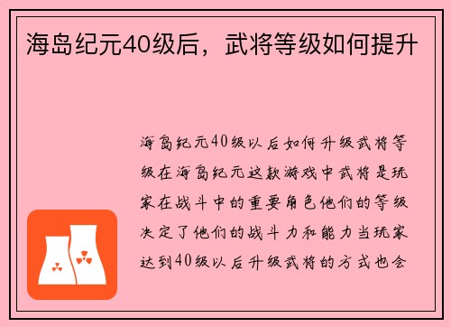 海岛纪元40级后，武将等级如何提升