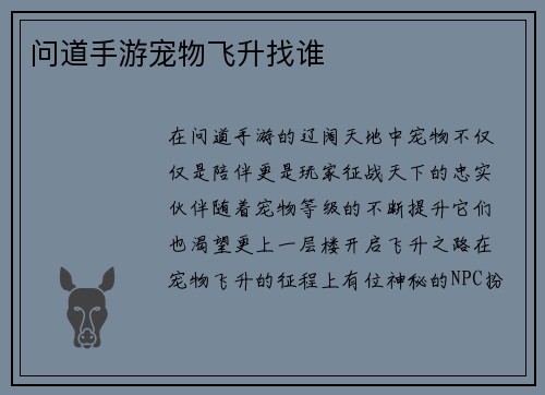 问道手游宠物飞升找谁