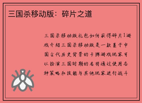 三国杀移动版：碎片之道